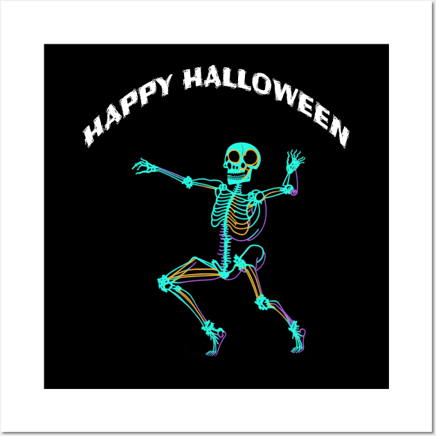 A Funny Dancing Skeleton in Halloween Wall Art by halazidan